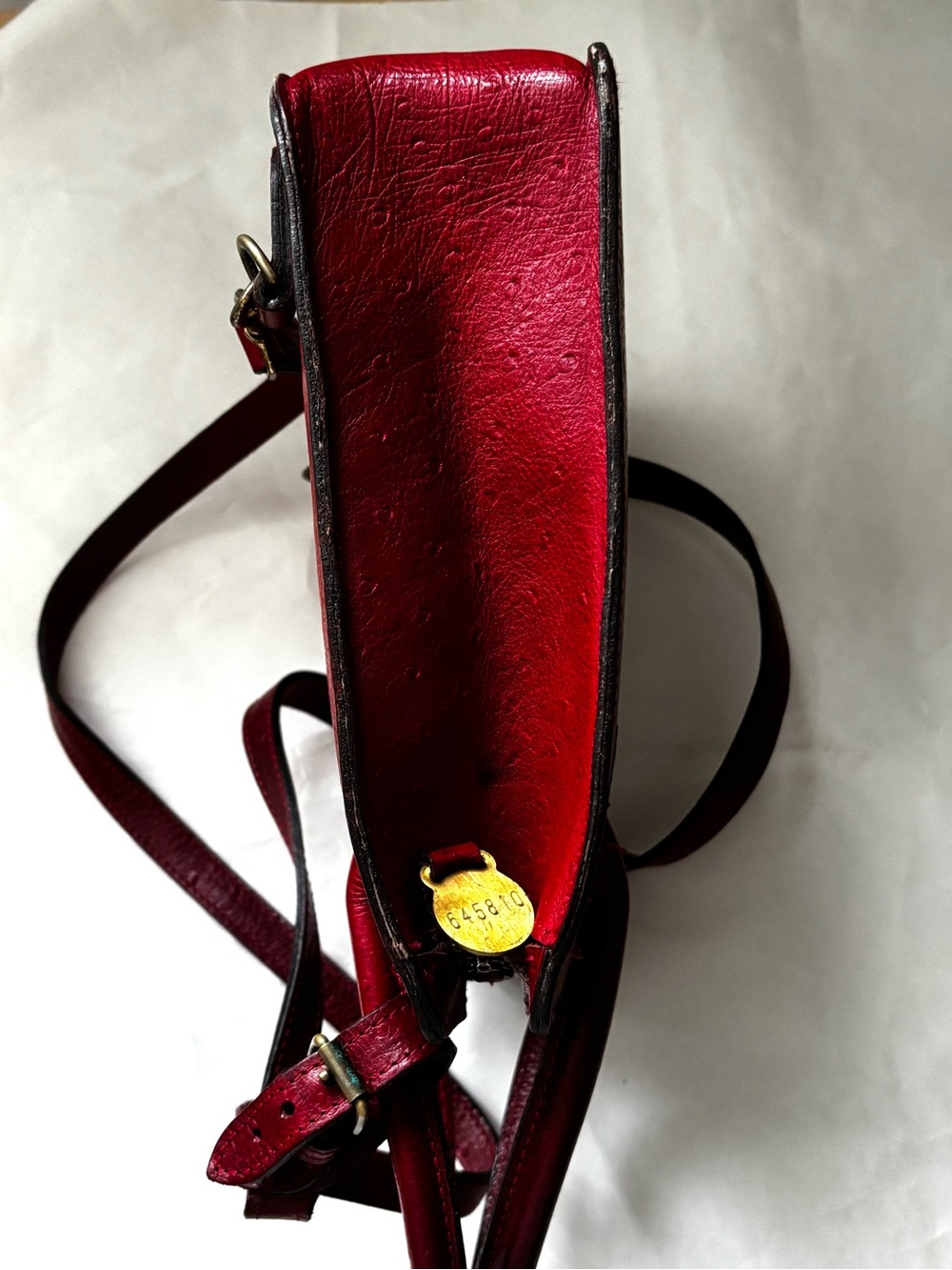 RARE Vintage Mulberry Red Ostrich Leather Bag/ Backpack - Picture 11 of 16